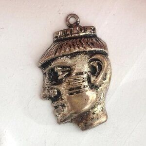 Profiled Mask African Inspired Silver T Carved Vintage Figure | Pendant | Charm